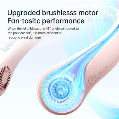 JISULIFE Tragbarer Hals-Ventilator, Hands Free Bladeless Fan, 4000 mAh Batteriebetriebener Tragbarer Persönlicher Ventilator, USB-Betriebener Schreibtisch-Ventilator, 5 Geschwindigkeiten - Rosa