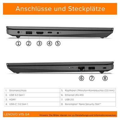 Lenovo V15 G4 IRU Laptop, Intel Core i5-13420H, 24 GB DDR4 RAM, 1 TB PCIe SSD, 15.6" FHD Display, Intel UHD Graphics, QWERTZ Tastatur, FreeDos, Iron Grey