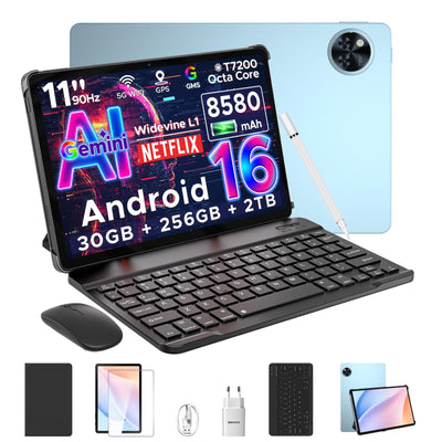 DOOGEE U11 Pro Android 16 Tablet 11 Zoll Gemini AI, 30GB+256GB (2TB TF) Gaming Tablets, 8580mAh, 90Hz Display, WiFi 5, T7200 Octa Core, 13MP+5MP, Tablet mit Tastatur, Stift, Maus, Hülle [2025]