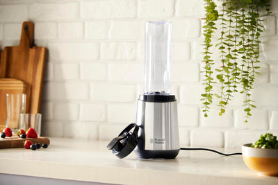 Russell Hobbs Mixer - Standmixer & Smoothie Maker to go [23.500 U/min Power-Motor] inkl. 1x Mixbehälter 600ml (BPA-frei, spülmaschinen- & bruchfest inkl. Deckel) Zerkleinerer, Edelstahl, 23472-56
