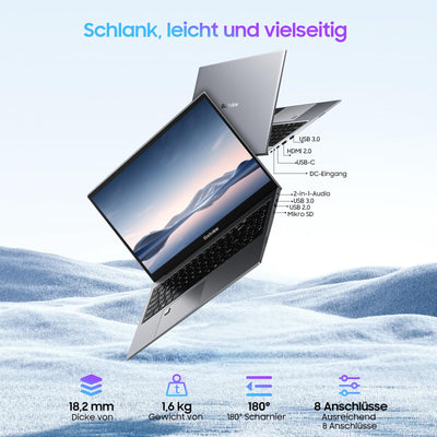 Blackview Laptop 15,6" FHD+ Notebook, 16GB DDR4 512GB SSD + TF, 3.6GHz Processor N97/UHD Graphics, Windows 11, 38Wh, QWERTY, HDMI 2.0, Bluetooth, USB 3.0, Fingerabdruck. FaceID, WLAN 5G