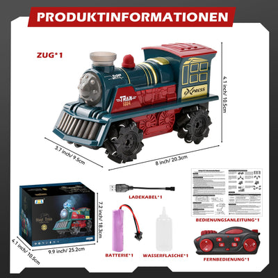 LTFIOON Ferngesteuertes Zug Spielzeug, 2.4GHz RC Dampflok mit Dampf, Licht & Sound, 4WD Eisenbahn mit Fernbedienung, 360° Drehung,Ferngesteuertes Auto Kinder ab 6 Jahren