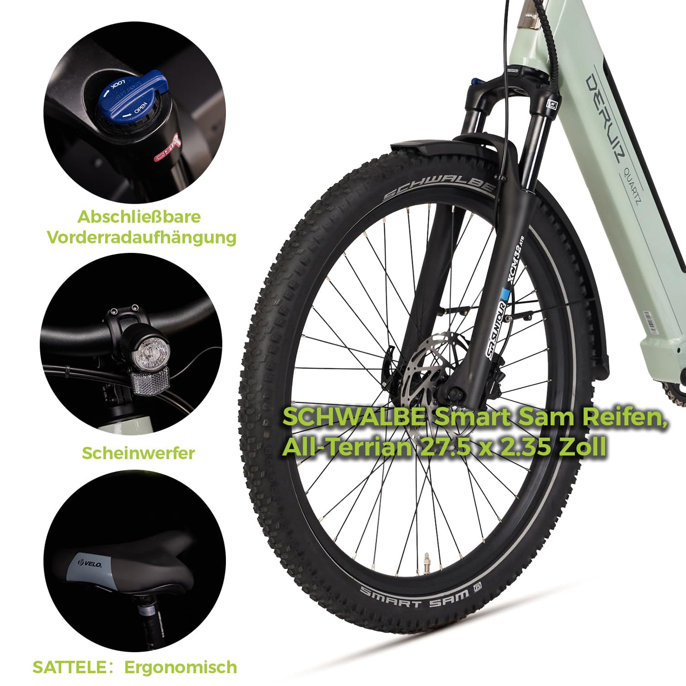 DERUIZ Quartz SUV E-Bike 27,5 Zoll E-Mountainbike mit 644Wh Akku, 250W 55Nm Motor, Hydraulische Bremsen, 8-Gang-Kettenschaltung, RH 46 cm Offroad & City Elektrofahrrad für Damen und Herren, Max 150km