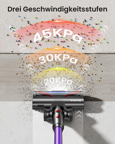 Bulelink Akku Staubsauger 45KPA/550W/70Mins, Staubsauger Kabellos mit OLED Smart Screen und Kombination von Weichen und Harten Borsten Bodenbürste, Wandmontage Wiederaufladbare 1.8L Akkustaubsauger