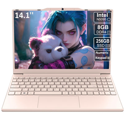 2025 Neueste Tragbarer Laptop für Studenten und Unternehmen,14 Zoll Notebook Computer FHD IPS Display,8GB RAM 256GB SSD,Celeron N5095(Bis zu 2.9GHz,Beats N4020),QWERTY Numerische Tastatur,WiFi,Webcam