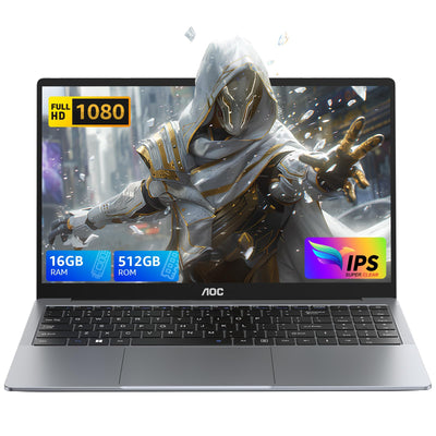 AOC Laptop,Alder Lake N97,Up to 3.6GHz,16 GB DDR4,512 GB SSD(Unterstützt Erweiterung 2 TB),Büro Notebook Computer,Metall gehäuse,180°-Faltung,HDMI,WiFi