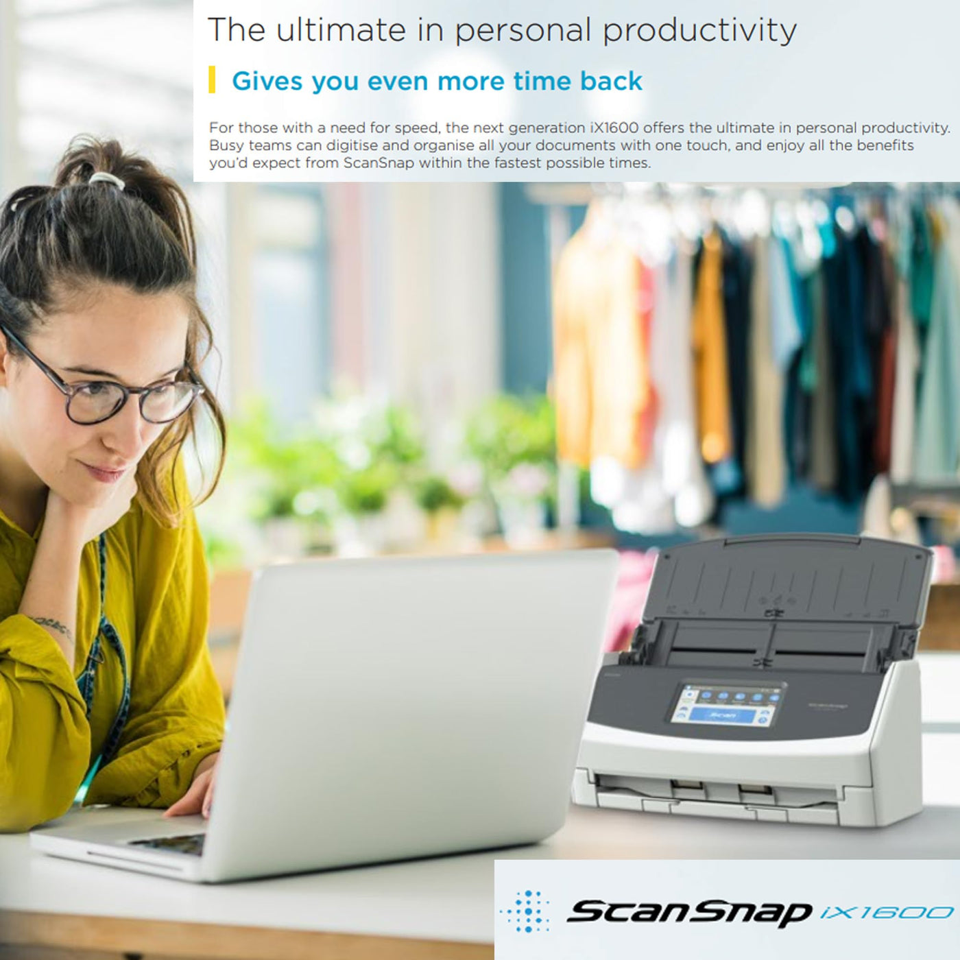 iX1600 ScanSnap Scanner (White) - A4, A5, A6, B5, B6, Visitenkarte, Postkarte, Letter, Legal und Benutzerdefiniert, Duplex, Wi-Fi, USB3.2, (40 Seiten/80 Bilder/Min) mit ADF, White, ADF, 40 ppm