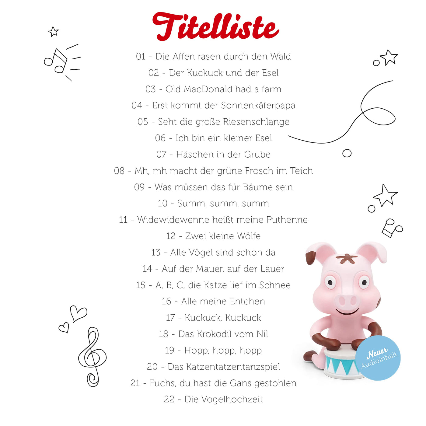 tonies Hörfiguren für Toniebox, Lieblings-Kinderlieder – Tierlieder, Kinderlieder ab 3 Jahren, Spielzeit ca. 53 Minuten