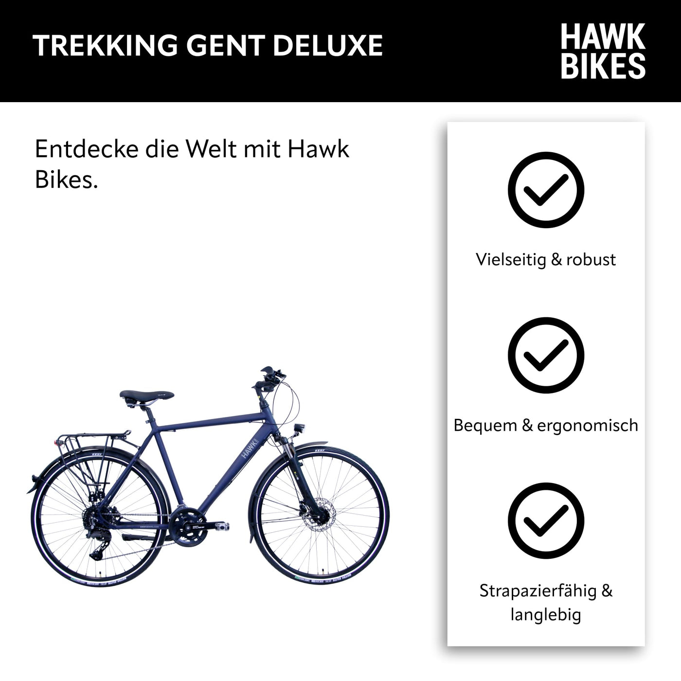 HAWK Trekking Gent Deluxe Fahrrad Herren 57cm Rahmenhöhe I Bike mit CUES Kettenschaltung & Beleuchtung I Allrounder I Ozeanblau