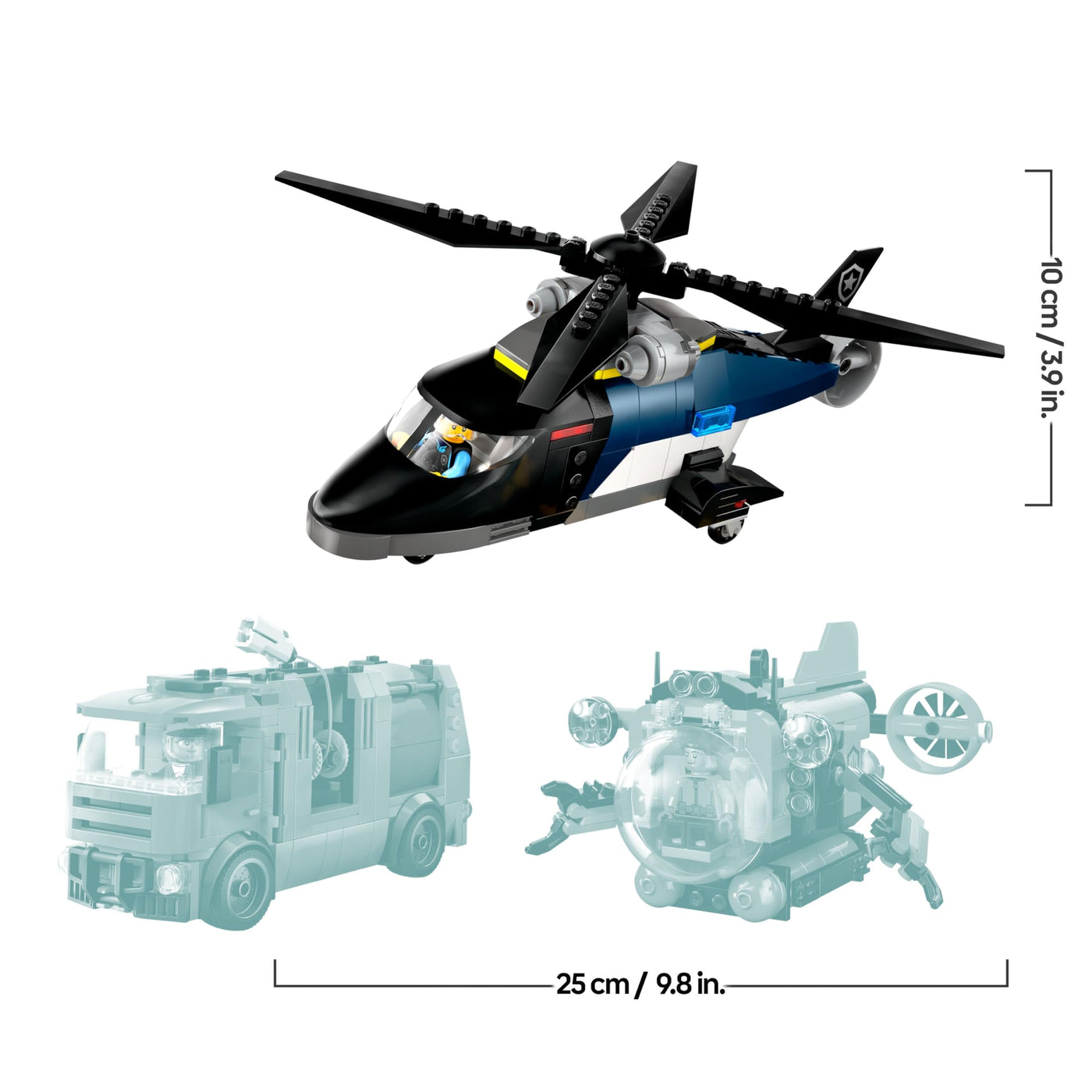 LEGO City Kombinationsset mit Hubschrauber, Löschauto und U-Boot und 3 Minifiguren - Baubare Spielzeug Fahrzeuge für Jungen und Mädchen ab 7 Jahren - Geschenk zum Geburtstag & für die Feiertage 60462