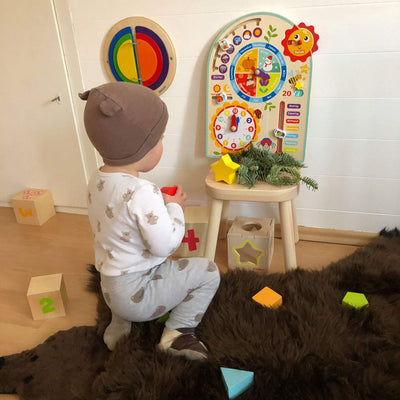 Tooky Toy Kalenderuhr Jahresuhr - Kinder Lernuhr - Holz Spielzeug Lern-Spielzeug - Uhr - Jahreszeiten - Wetter aus Holz