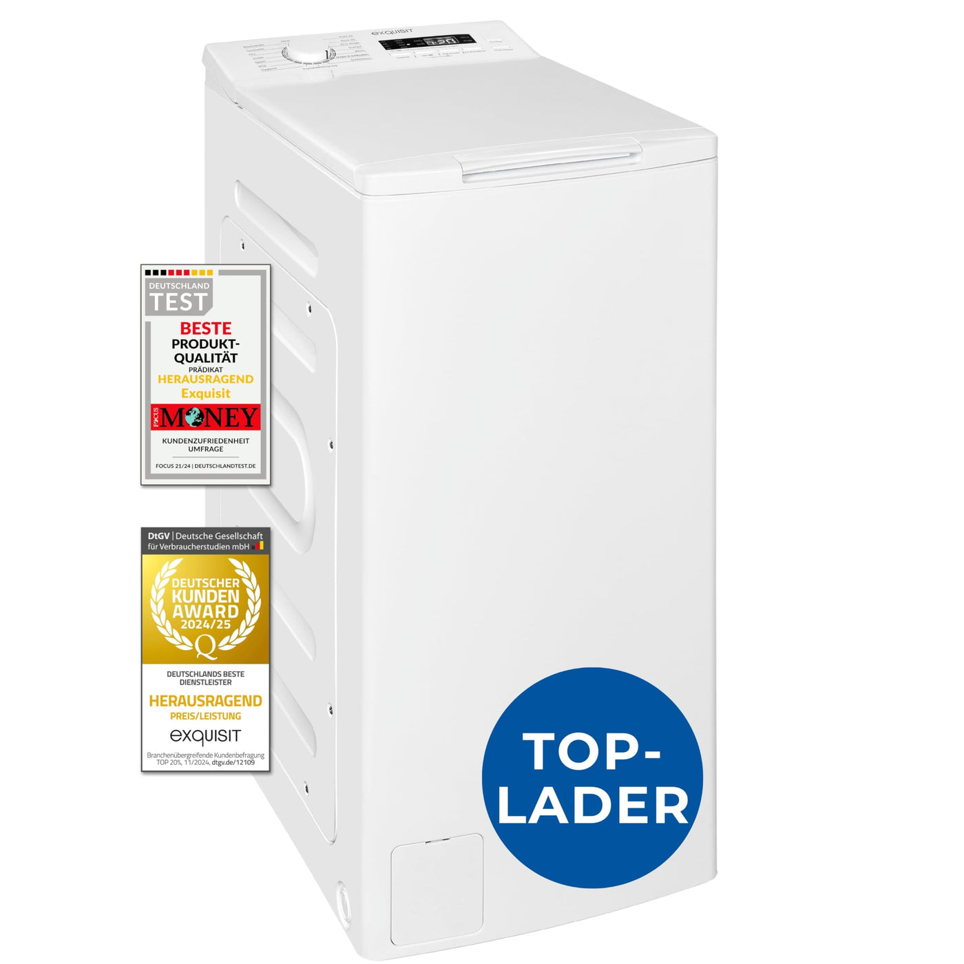 Exquisit Toplader Waschmaschine, 7,5kg Füllmenge, Waschmaschine schmal, Energieklasse A, 1200 U/Min, Startzeitvorwahl, Kurzprogramm, LTO51207-030A weiss