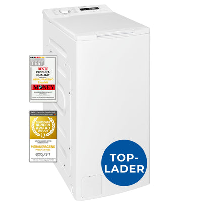 Exquisit Toplader Waschmaschine, 7,5kg Füllmenge, Waschmaschine schmal, Energieklasse A, 1200 U/Min, Startzeitvorwahl, Kurzprogramm, LTO51207-030A weiss