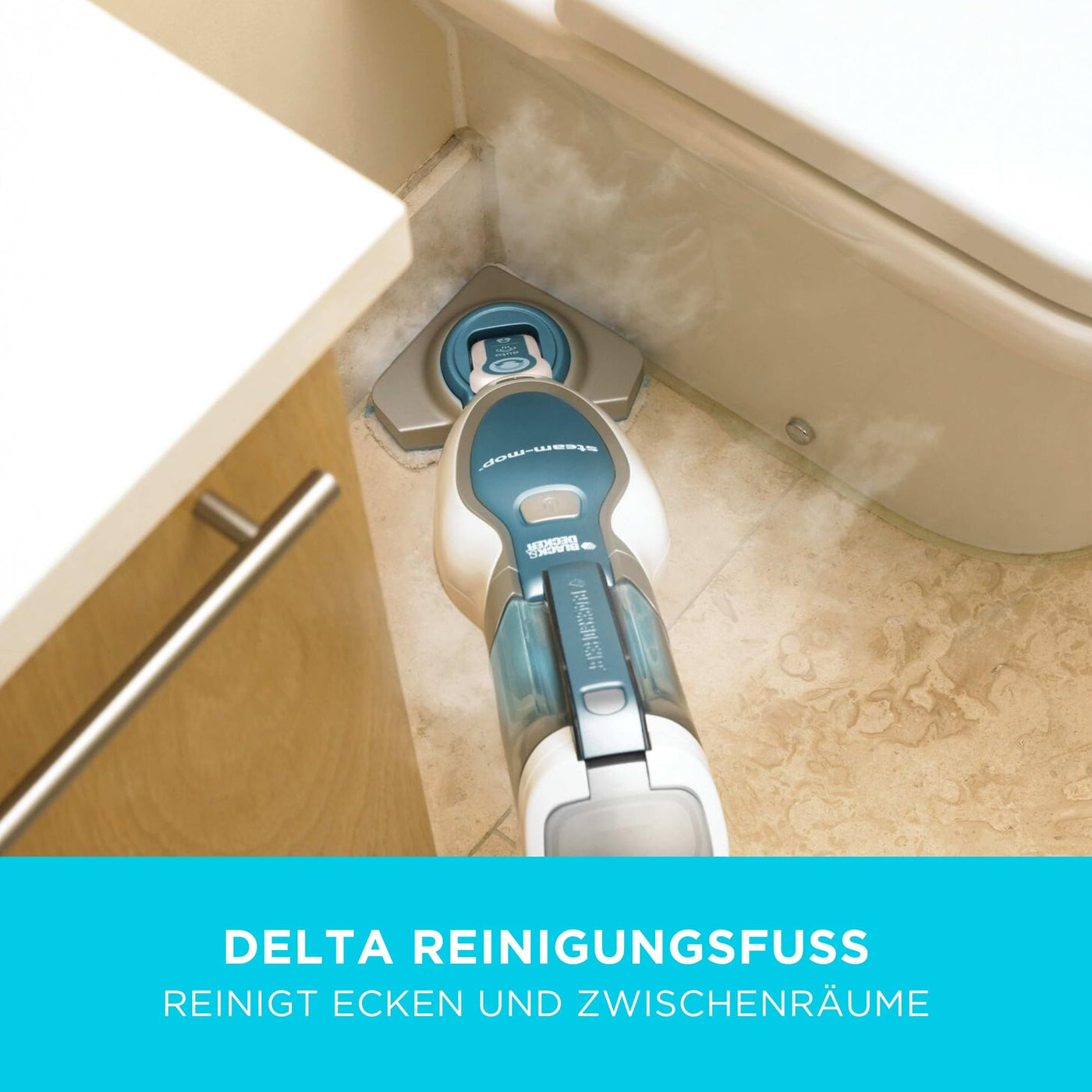 BLACK+DECKER 1600W Dampfreiniger Steam Mop Deluxe (selbststehender Dampf Mop für versiegelte Hartböden, Bodenreinigung mit waschbarem Microfaser-Pad, 180° drehbarer, herausnehmbarer Fuß) FSM1630-QS