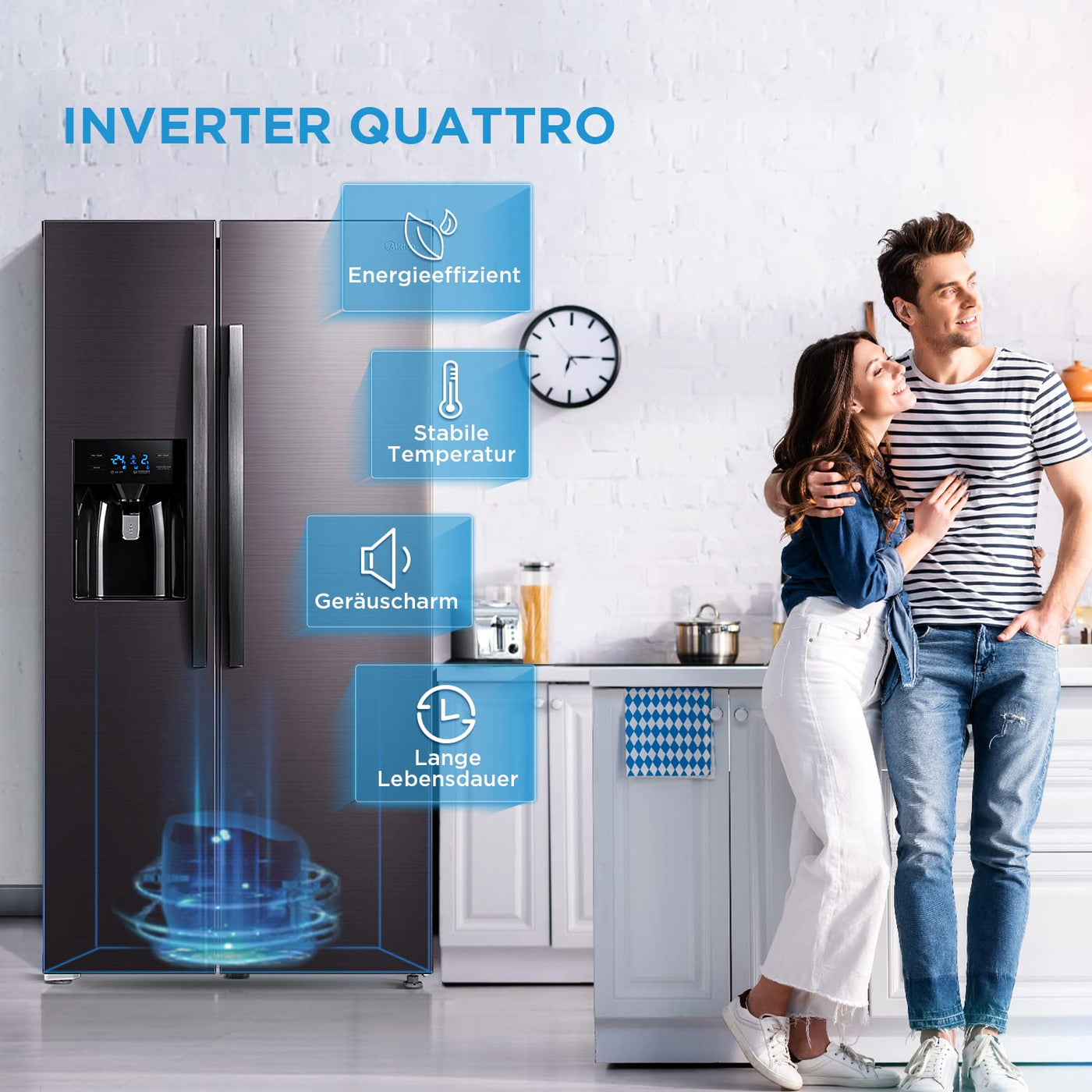 Midea KS-DDX 6.32 WT Side-by-Side Kühl-/Gefrierkombination/ 178,8 cm Höhe/ 254 kWh/Jahr/No Frost/Dual Inverter Compressor/mit 3in1 Wasser-/Eisspender und Wassertank, Dark Inox