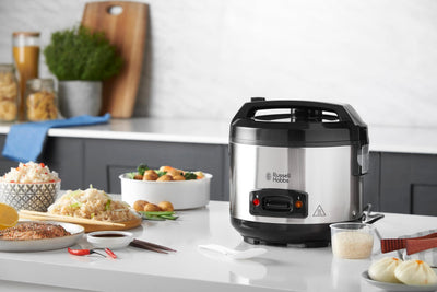 Russell Hobbs Reiskocher [Testsieger] 1,2l inkl. Dampfgarer -Einsatz mit Aroma-Klappdeckel (Warmhaltefunktion, antihaftbeschichteter Gartopf, Reislöffel & Messbecher, Edelstahl) 27080-56
