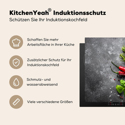 KitchenYeah© Herdabdeckplatte Einteilig Küche Ceranfeld Abdeckplatte Cerankochfeld Abdeckung Induktionskochfeld Schutzmatte Pfeffer - Kräuter - Gewürze - Beton - 60x52 cm
