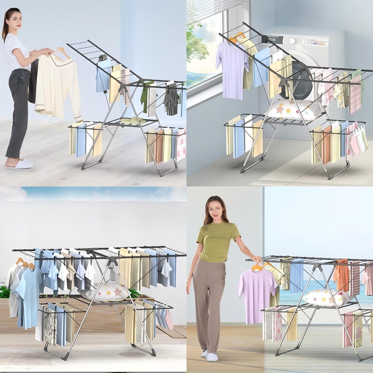 Innotic Wäscheständer Turm Klappbarer Platzsparend Tragbares Flügel-Wäschetrockner, Höhenverstellbar Vertikales Wäscheturm fur Balcon Draußen, Grau