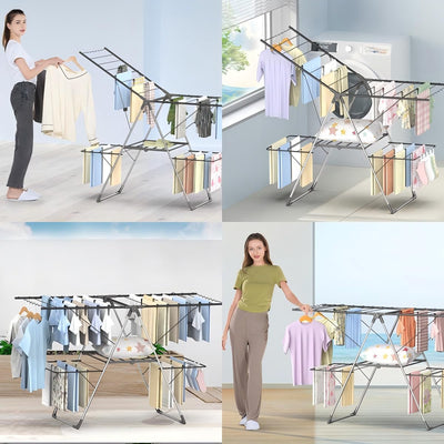 Innotic Wäscheständer Turm Klappbarer Platzsparend Tragbares Flügel-Wäschetrockner, Höhenverstellbar Vertikales Wäscheturm fur Balcon Draußen, Grau