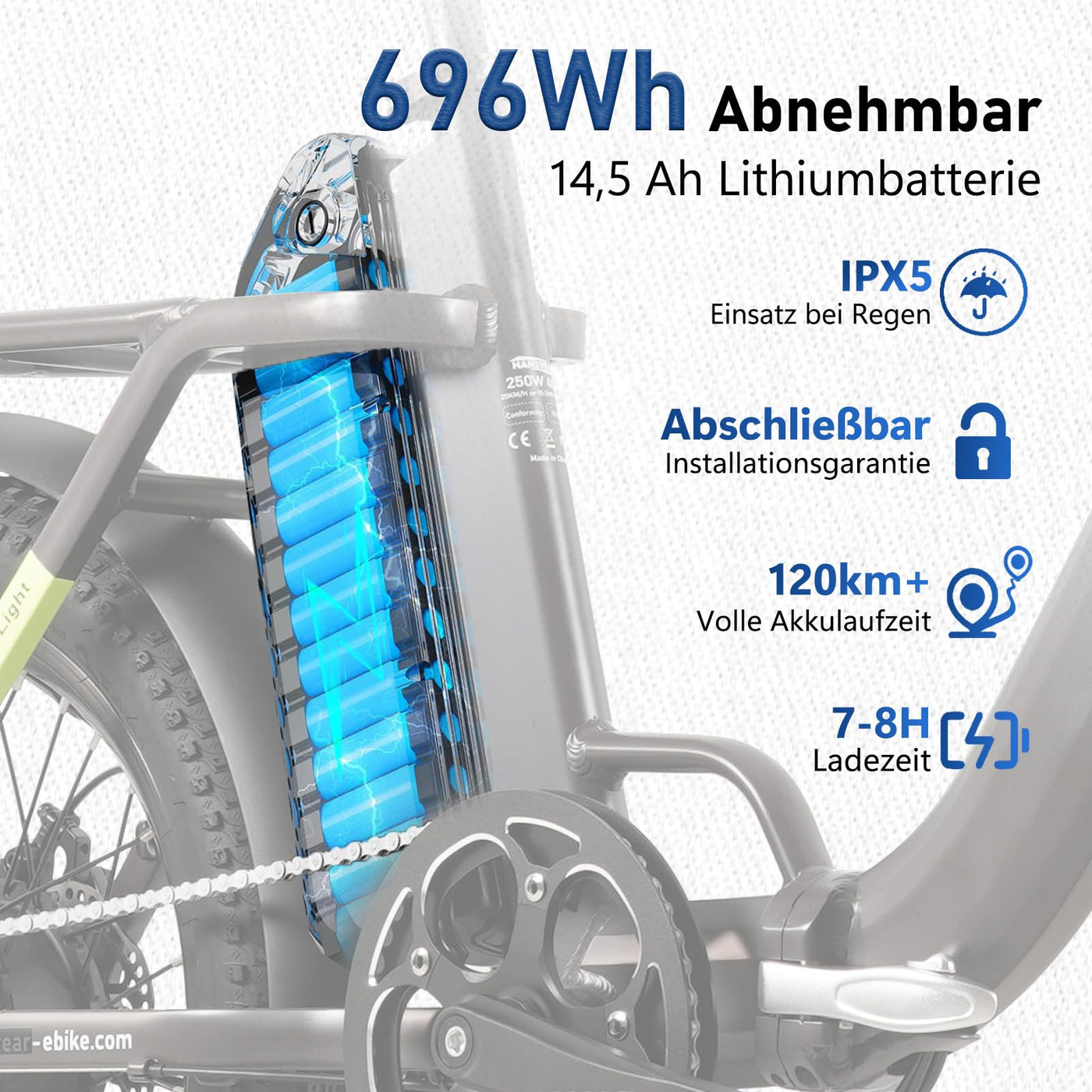 HANEVEAR H6-Light E Bike Klappbar, E Bike Herren Damen mit Drehmomentsensor, 48V 14,5Ah Abnehmbar Akku bis zu 120km+ Elektrofahrrad, 55N.m 250W-Motor, 3.0'' Fat E-Bike Für 160cm (Königsblau)