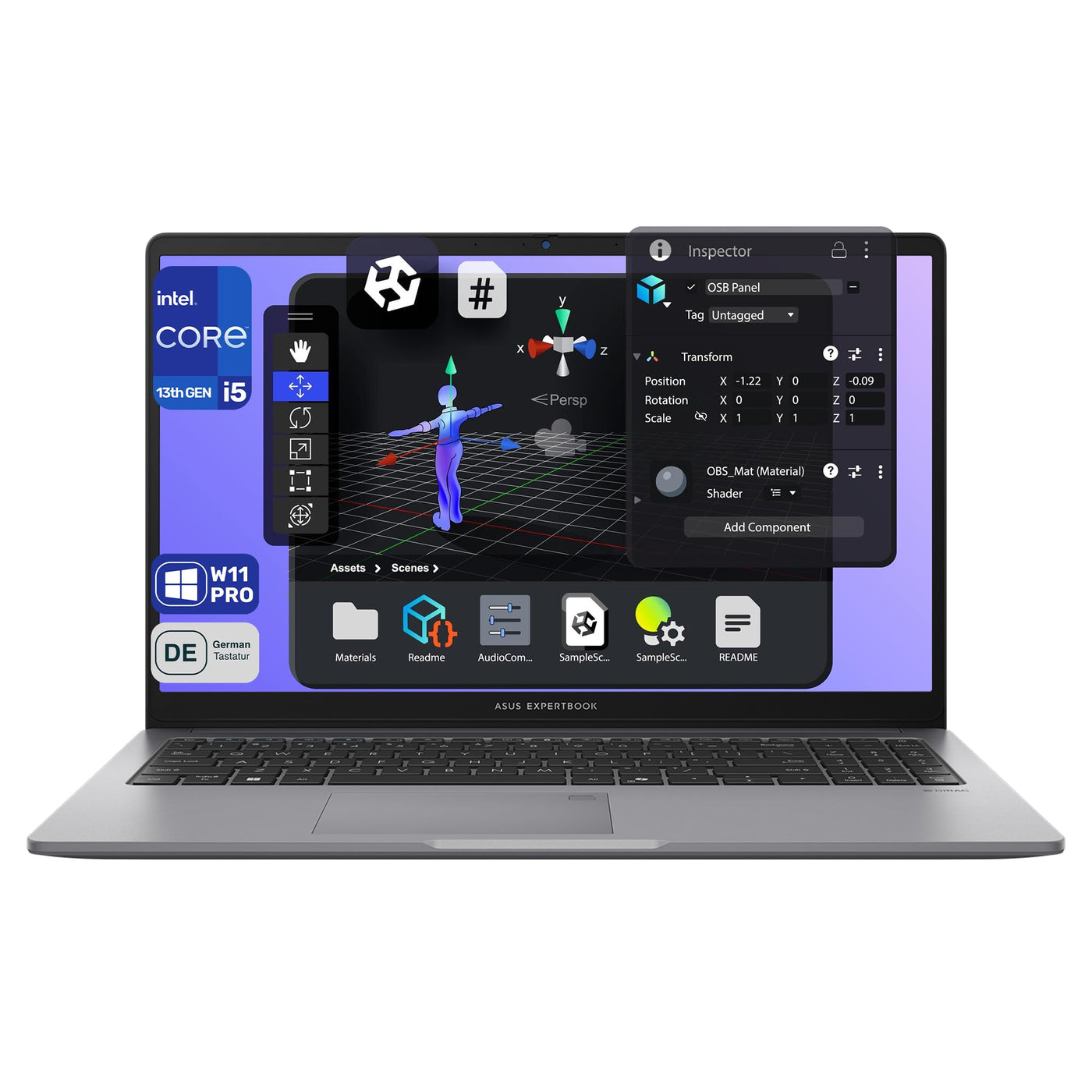 ASUS ExpertBook P1 Business Laptop, Intel Core i5-13420H, 16 GB DDR5 RAM, 1 TB PCIe SSD, 15.6" FHD (1920x1080) Display, Intel UHD Graphics, QWERTZ Numerische Tastatur, Windows 11 Pro, Grau