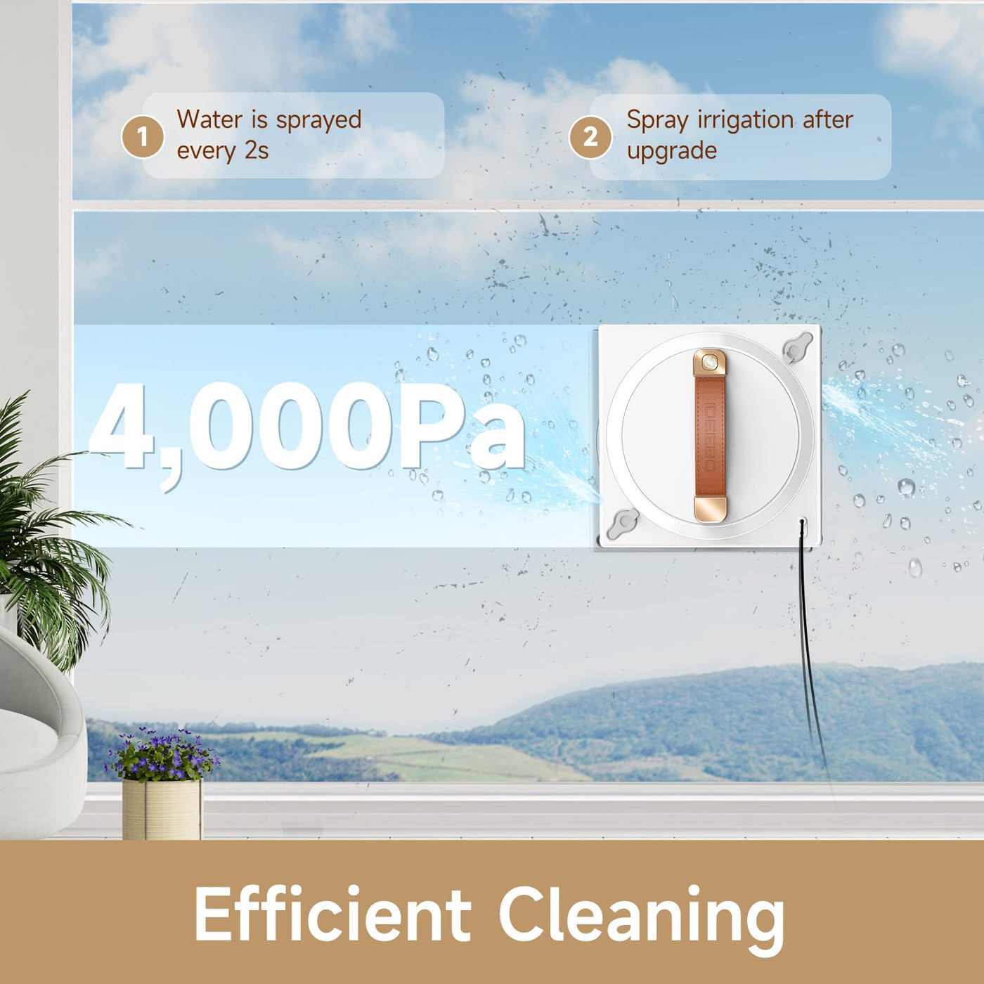 iDEEBO G500 Fensterputzroboter, Effizienter Intelligente Fenstersauger, Beidseitiges Sprühsystem, Automatische Wegplanung, Fensterputzer mit Auslaufsicherem Wassertank