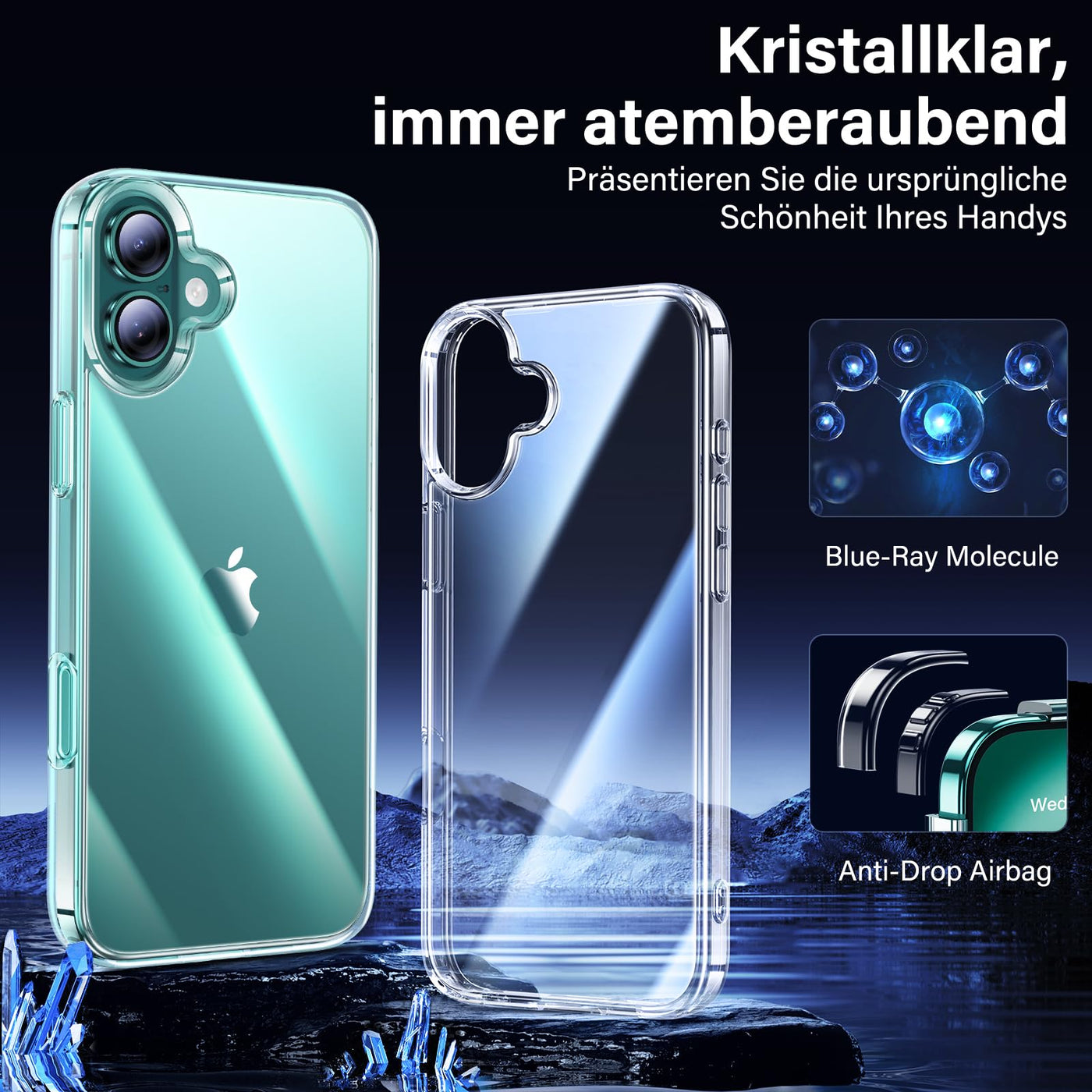 UniqueMe für iPhone 16 Hülle - Handyhülle für iPhone 16 Case, 5 in 1 Set Rundumschutz Schutzhülle Cover,1 Handyhülle & 2 Schutzfolie & 2 Kameraschutz - Transparent