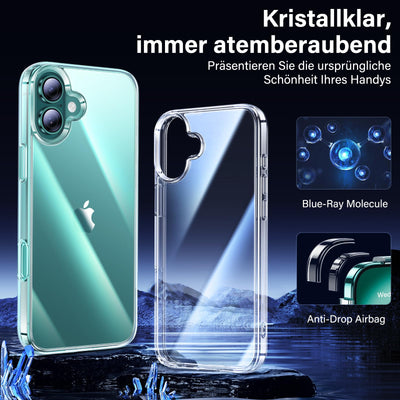 UniqueMe für iPhone 16 Hülle - Handyhülle für iPhone 16 Case, 5 in 1 Set Rundumschutz Schutzhülle Cover,1 Handyhülle & 2 Schutzfolie & 2 Kameraschutz - Transparent