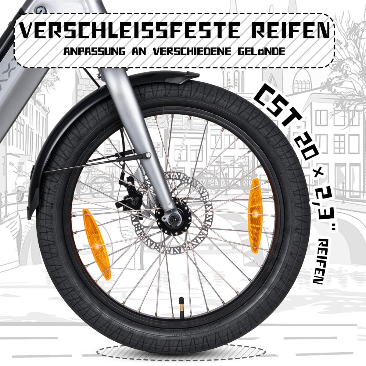 SAXXX Klapprad E-Bike, E Bike Klappbar 20 Zoll mit 7 Gang Kettenschaltung, Elektro Fahrrad Erwachsene mit 36V 11.4Ah Akku, Scheibenbremsen, 90KM Lange Range, Elektrofahrrad 25 km/h für Herren Damen