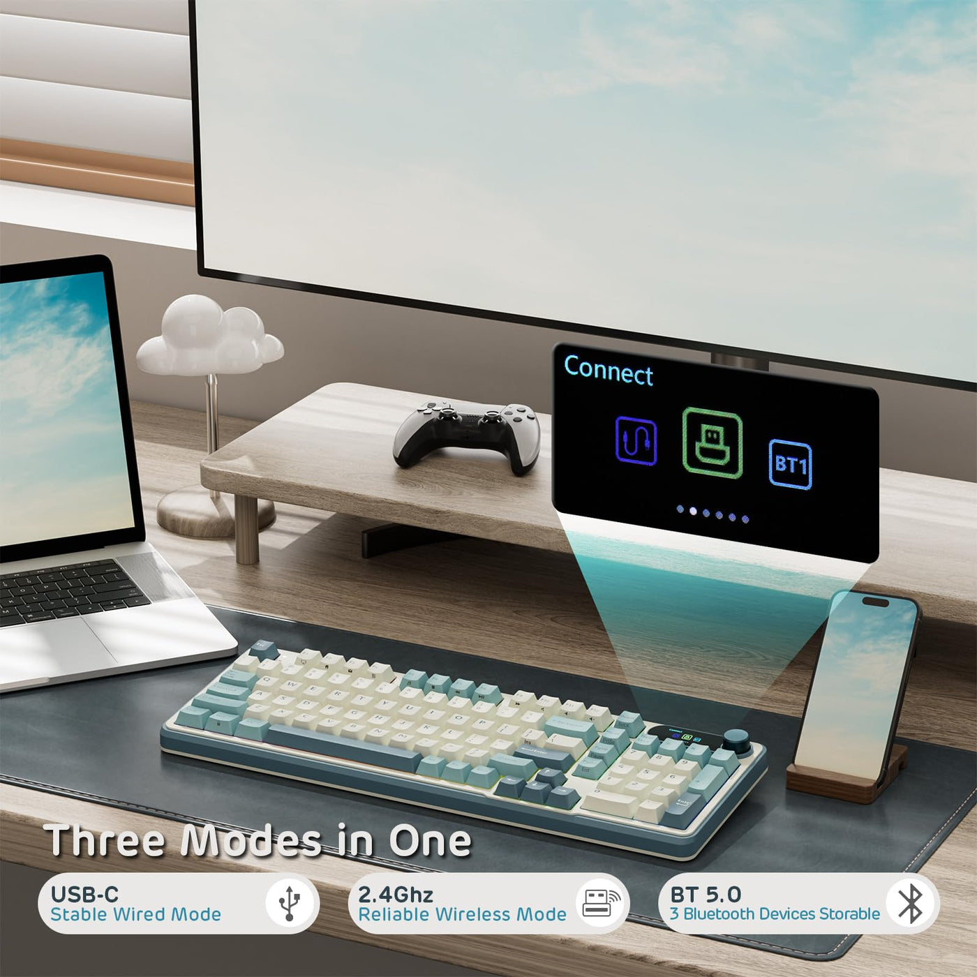 RK ROYAL KLUDGE S98 Mechanische Tastatur mit Smart Display & Knopf, Top Mount 96% Kabellose Mechanische Tastatur BT/2.4G/USB-C, Hot-Swap-fähige, Software, Massiver Akku, 98 Tasten, QWERTY