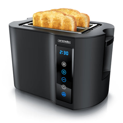 Arendo - Touch Toaster 2 Scheiben Edelstahl - Touchpanel - digital Display Restzeitanzeige - 800 W – Doppelwandgehäuse – mit Brötchenaufsatz – 7 Bräunungsgrade – Brotscheibenzentrierung - Schwarz