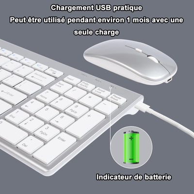 KautFair Kabellose Maus-Tastatur, 2,4 G, Bluetooth, QWERTY-Layout, wiederaufladbar, dünn, leise, kompakt, volle Größe, Tastatur und Maus mit Nummernblock & 3DPI, verstellbar, für Mac, PCs, Laptop
