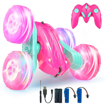 Rodzon Ferngesteuertes Auto Crawler 3 4 5 6 7 8 9+ Jahre Mädchen Spiele RC Auto mit LED Blinken Spielzeug Mädchen Geschenke Kinder Toy 2.4Ghz 4WD 360° Flip RC Car mit 2 Aufladbarer Batterien (Rosa)