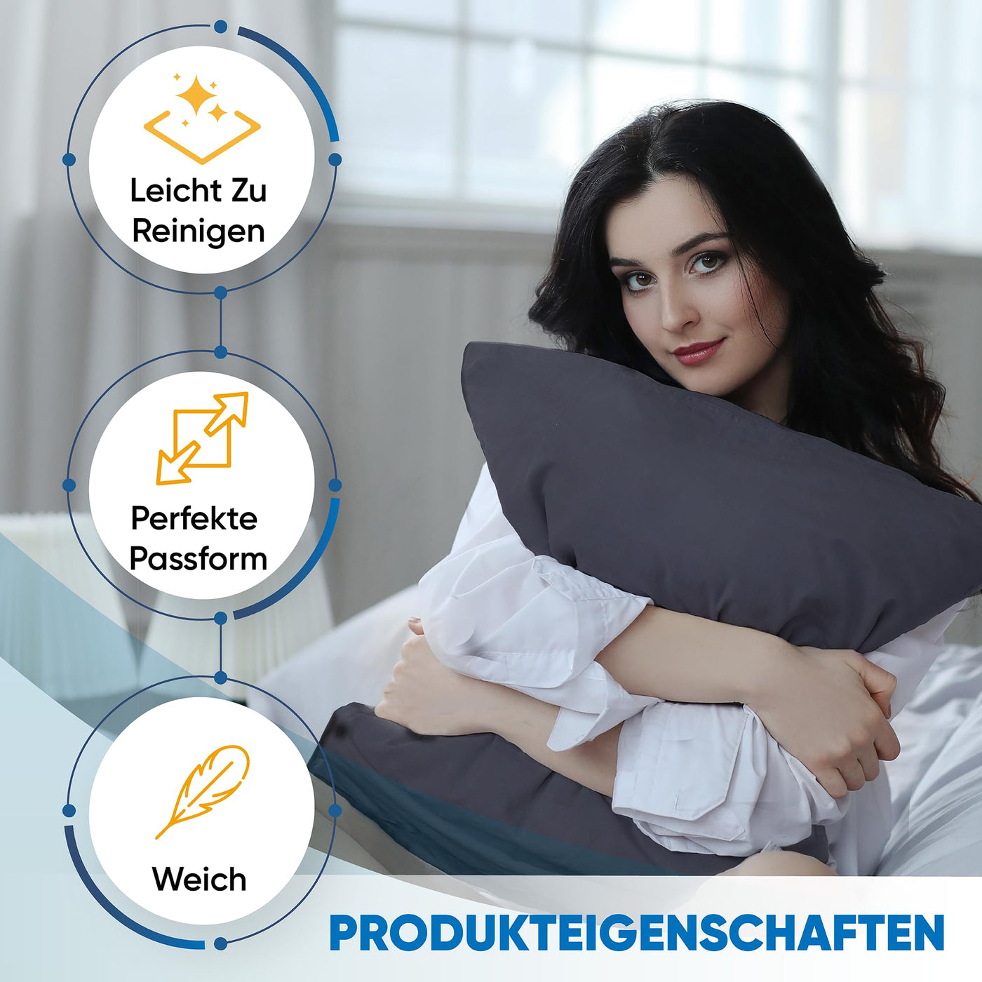 MALIKA® Bettwäsche 135x200 4 teilig | ÖkoTex Zertifiziert & für Allergiker geeignet |Bettwäsche Set mit je 2 Bettbezügen 135 x 200 & Kissenbezügen 80x80 | modern & hochwertig, Farbe:Petrol-GRAU