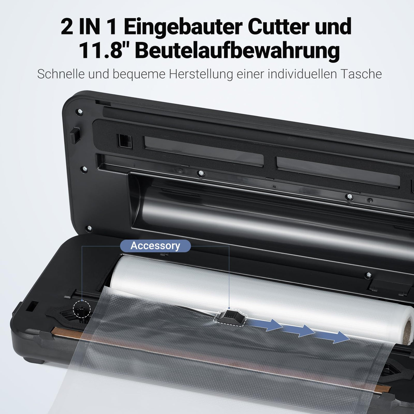 Aobosi Vakuumiergerät, 90Kpa 8-IN-1 für trockene/feuchte Lebensmittel, Inkl. Cutter und Beutelaufbewahrung, Beutelrolle & 5 vorgeschnittene Beutel, Vakuumschlauch für Kanister