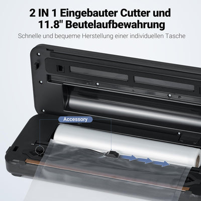 Aobosi Vakuumiergerät, 90Kpa 8-IN-1 für trockene/feuchte Lebensmittel, Inkl. Cutter und Beutelaufbewahrung, Beutelrolle & 5 vorgeschnittene Beutel, Vakuumschlauch für Kanister