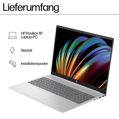 HP Pavilion Laptop PC | Intel Core Ultra 5 mit integrierter KI | 125U 16" WUXGA-Display | 16GB RAM | 1TB PCIe NVMe SSD | Intel Grafikkarte | QWERTZ mit Copilot Key | Windows 11 Home | Silber