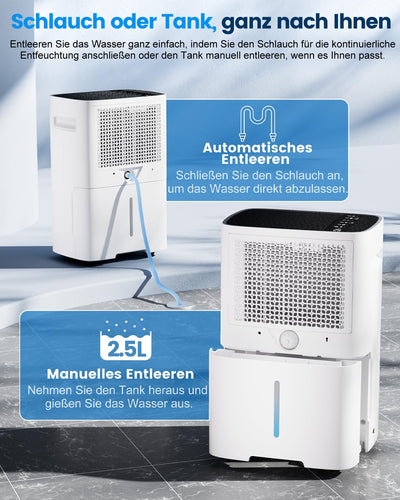 Luftentfeuchter Elektrisch,20L/Tag Hochleistungs Entfeuchter,Raumentfeuchter mit LED Anzeige,Wäschetrocknung, Ablaufschlauch,Timer und Abtauen, Raumgröße ca 200m³/60m², für Wohnungen,Badezimmer,Keller