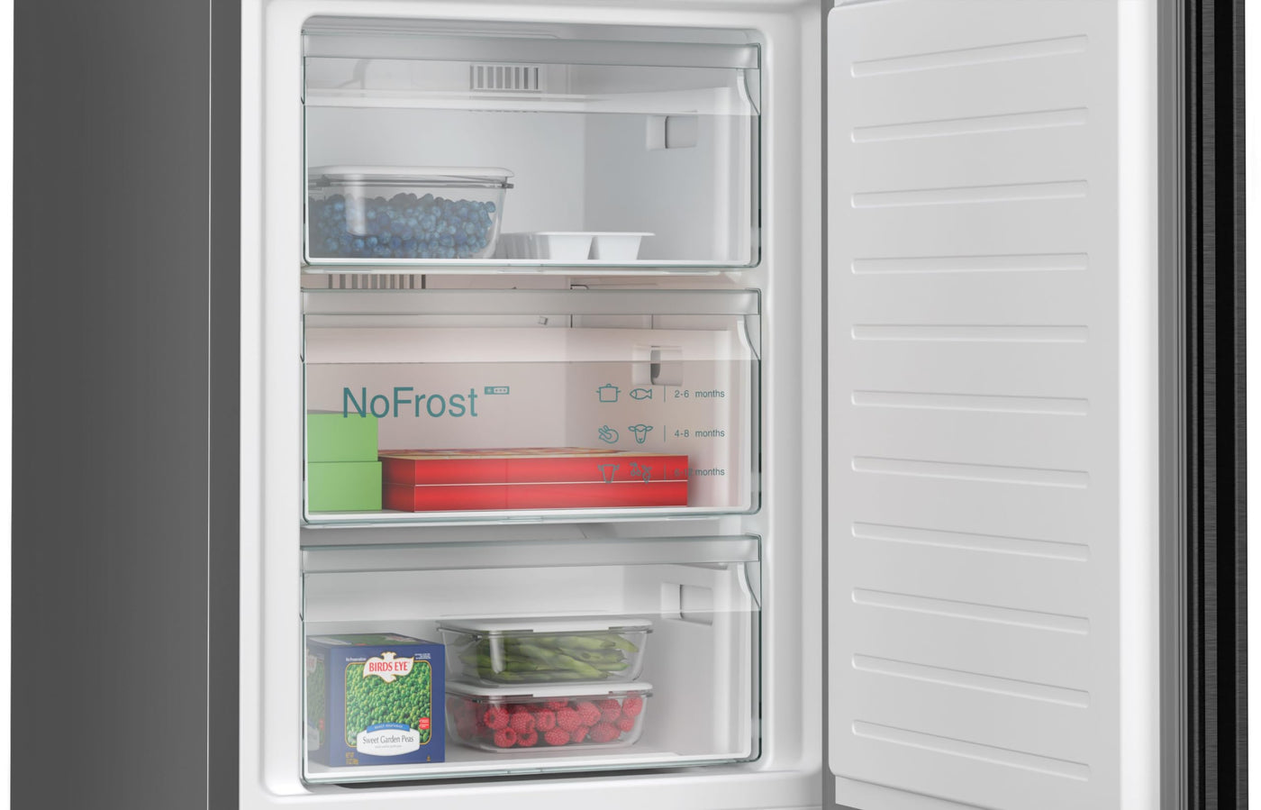 SIEMENS KG39N2XAF Stand-Kühl-Gefrier-Kombination iQ300, freistehende Kühlkombination mit Gefrierbereich unten 203x60 cm, 260L Kühlen, 103L Gefrieren, noFrost, hyperFresh, LED-Beleuchtung, BlackSteel