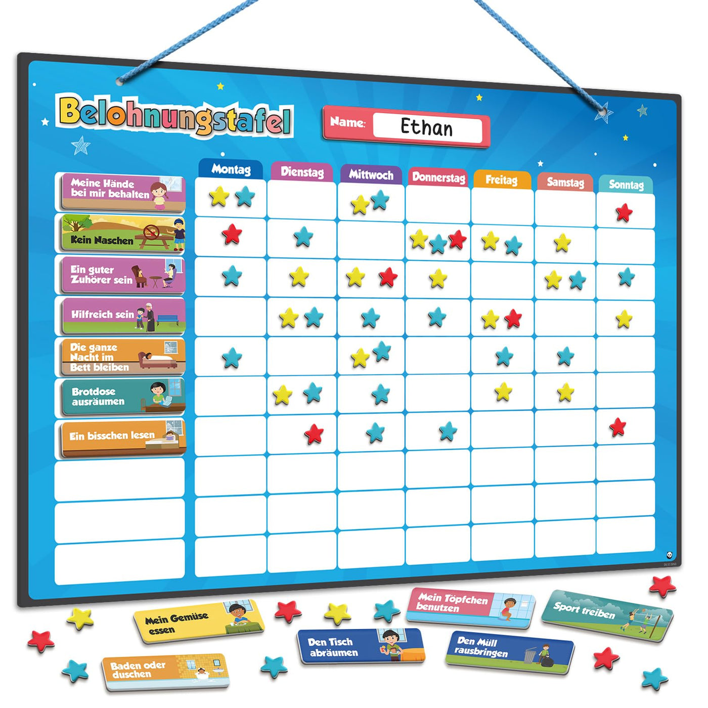 Smart Panda Belohnungstafel für Kinder – 80+ AUFGABEN + 380 Magnete - Belohnungssystem für Verantwortung - Montessori Aufgabenplaner, Magnettafel, Routinchen Wochenplaner Kinder, ab 3 4 5 6 7 8 Jahre