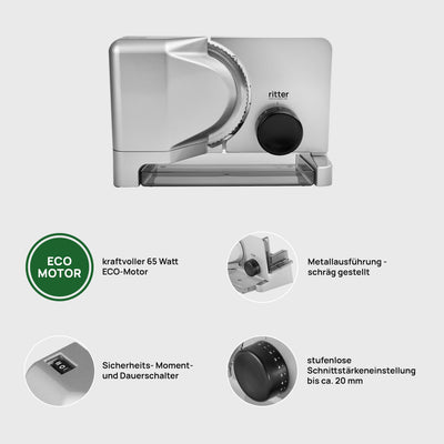 ritter E 16 Elektrischer Allesschneider & Brotschneidemaschine aus Metall mit ECO-Motor, Made in Germany, Schwarz