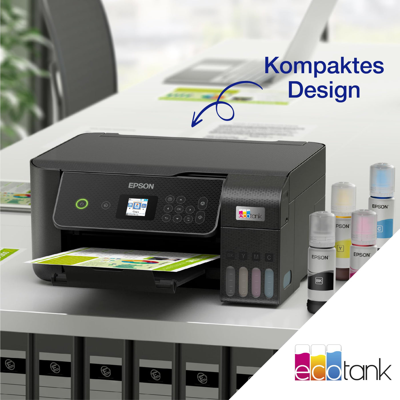 EcoTank ET-2870 A4-Multifunktions-Wi-Fi-Tintentankdrucker, mit einem im Lieferumfang enthaltenen Vorrat an Tinten bis zu 3 Jahren