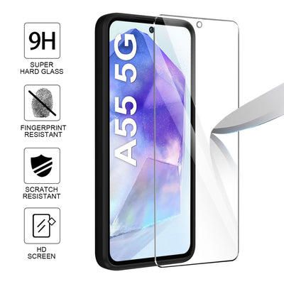 Qasyfanc Handyhülle für Samsung Galaxy A55 5G Hülle mit 2 Stück Schutzfolie, Soft TPU Silikon Case Ultra Dünn Microfiber Kameraschutz Anti-Kratzer Hülle für Samsung Galaxy A55 (Schwarz)