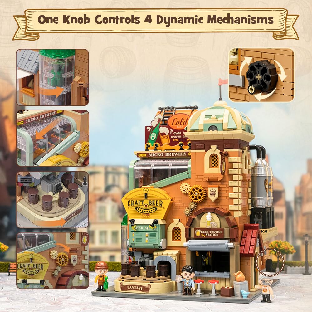PANTASY Craft Beer Brewery Building Set für Erwachsene, intage-Mikrobrauerei-Fabrikmodell mit modularer Architektur, dynamischen Mechanismen präsentationsfertigem Design