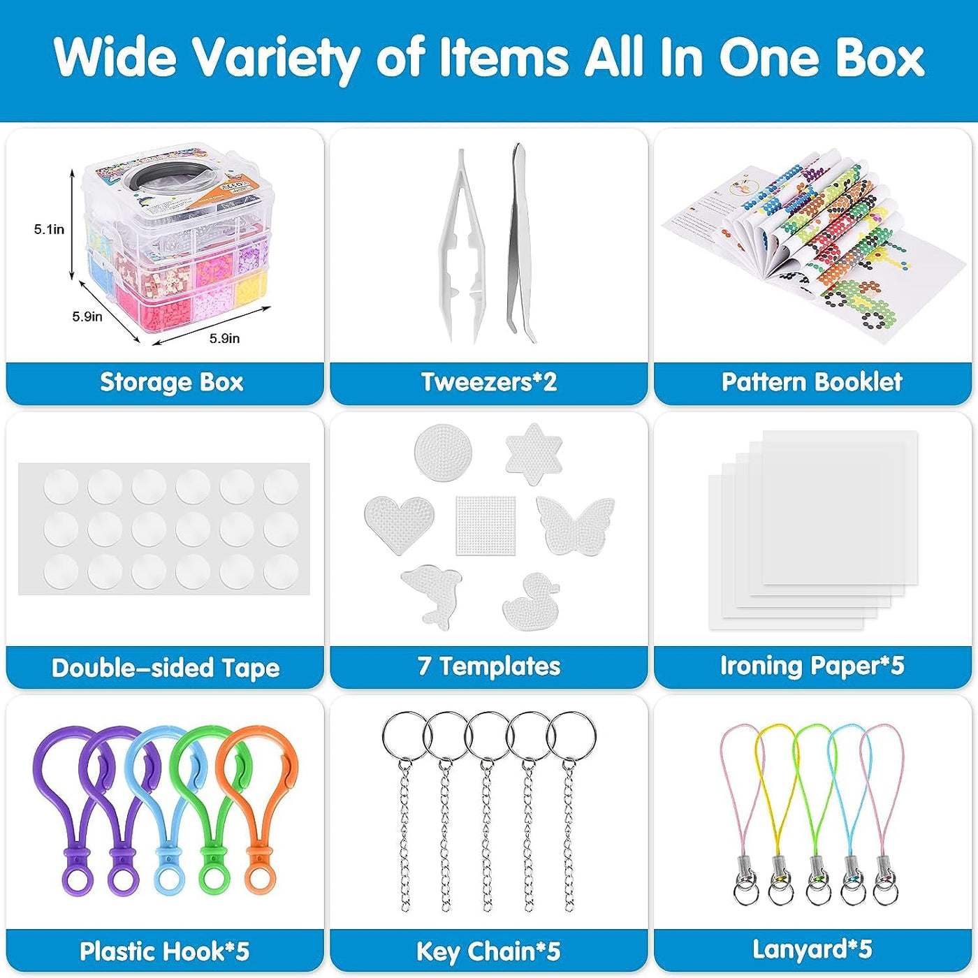 LULUETPUE Bügelperlen Set, Steckperlen mit Aufbewahrungsbox, Platten, Benutzerführung, Kinder DIY Perlen für Schmuck Deko, Verzierungen und 3d Geschenk Bastelideen ab 3 jahre(5mm,20 Farbe)