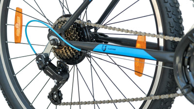 LUCHS "Kaku & Titan Mountainbike, MTB Jungen und Herrenfahrrad Vielseitiges Fahrrad mit 24", 26", 27.5" oder 29" und Federgabel (Schwarz/Blau, 26" Zoll (V-Brake))