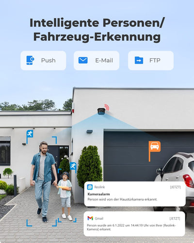 Reolink 2 Stück 4K Smarte PoE IP Kamera Outdoor mit Personen-/Autoerkennung, 8MP Überwachungskamera Aussen mit microSD Kartensteckplatz, 30m IR Nachtsicht, IP67, Zeitraffer, Fernzugriff, RLC-810A
