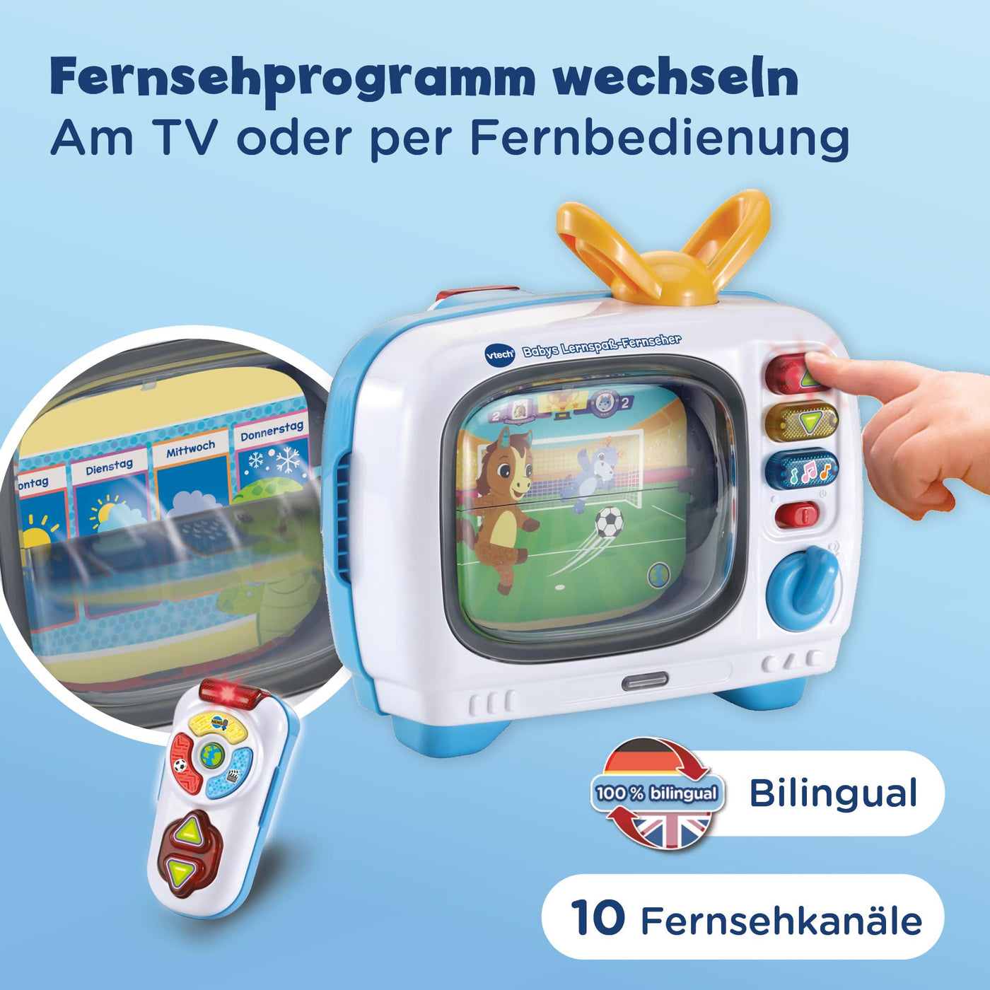 Vtech Lernspaß Fernseher – Interaktives Babyspielzeug ab 12 Monaten mit Musik, Tiergeräuschen, bunten Bildern und drehbarer Walze – Lernspielzeug für Babys & Kleinkinder