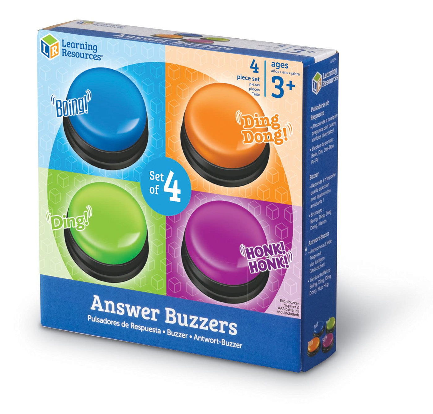Learning Resources Antwort-Buzzer 4er-Set – Quiz- & Game-Show-Buzzer mit lustigen Soundeffekten, Ø 9 cm, Lernspielzeug ab 3 Jahren für Familie & Klassenzimmer