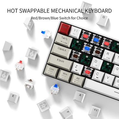 Newmen GM610 Gaming Tastatur Kabellos,60% Prozent Mechanische Bluetooth/2.4Ghz/Mit Kabel,61 Tasten RGB Beleuchtung Hot Swap Anti Ghosting TKL Mini QWERTY Keyboard für PC/Win/Mac,Rote Schalter